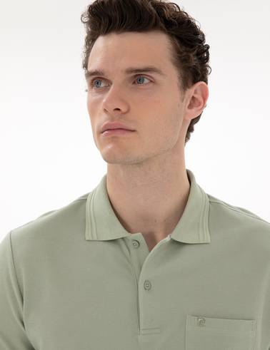 Çağla Yeşili Regular Fit %100 Pamuk Polo Yaka Basic Tişört