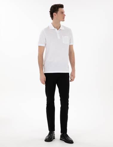 Beyaz Regular Fit %100 Pamuk Cepli Polo Yaka Basic Tişört