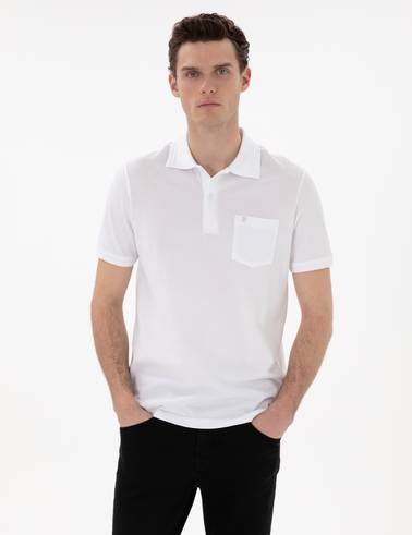 Beyaz Regular Fit %100 Pamuk Cepli Polo Yaka Basic Tişört