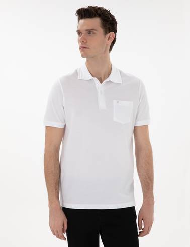 Beyaz Regular Fit %100 Pamuk Cepli Polo Yaka Basic Tişört