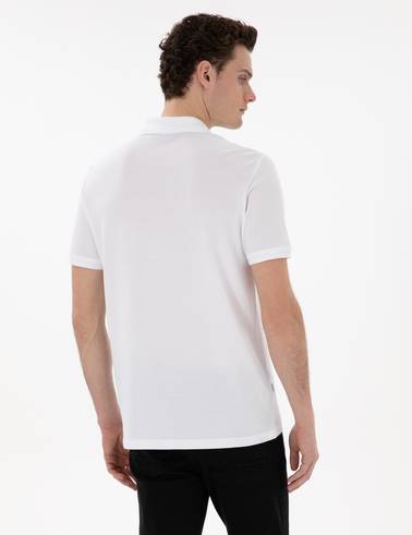 Beyaz Regular Fit %100 Pamuk Cepli Polo Yaka Basic Tişört
