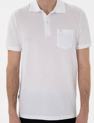 Beyaz Regular Fit %100 Pamuk Cepli Polo Yaka Basic Tişört
