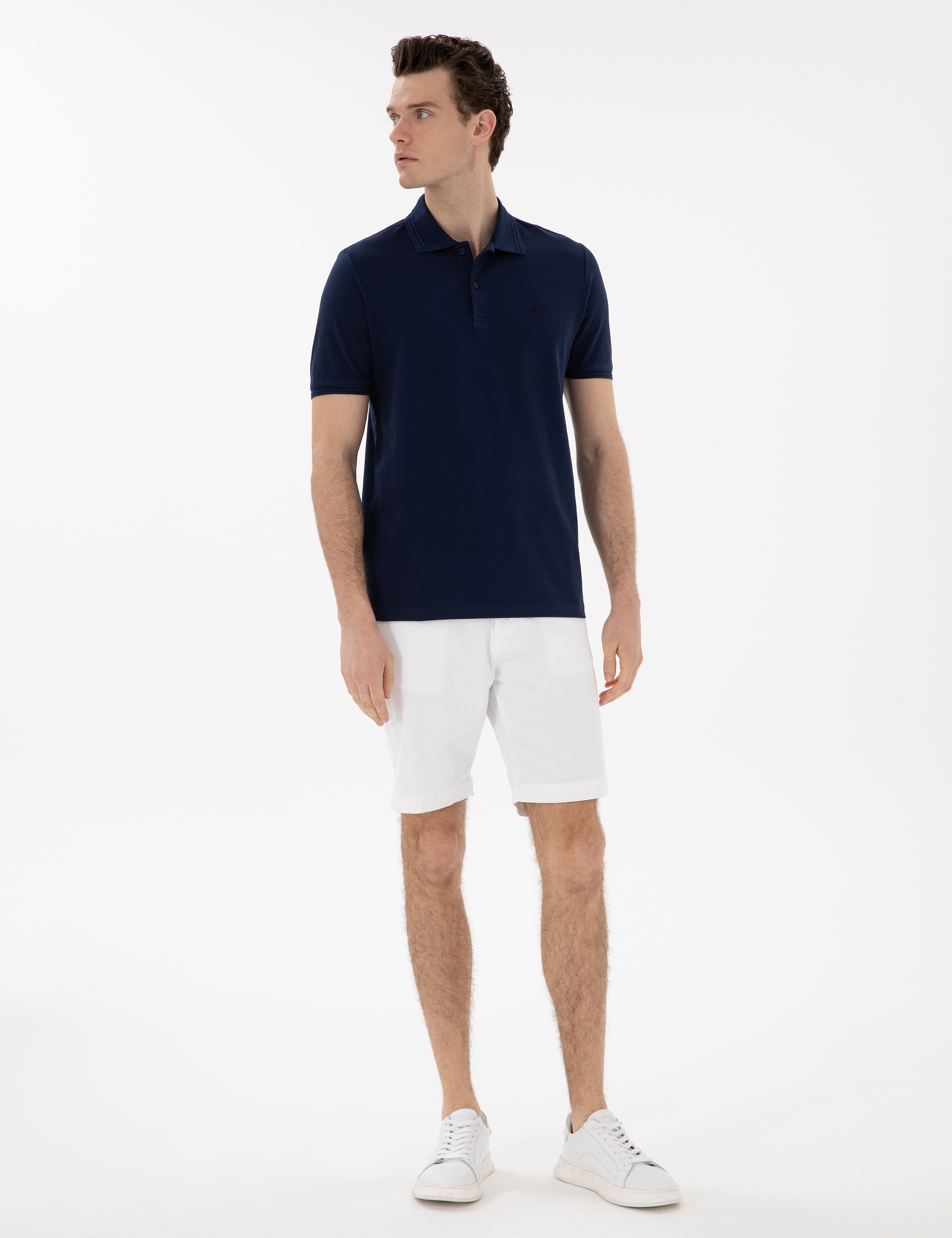 Lacivert Regular Fit %100 Pamuk Polo Yaka Basic Tişört - Image 4