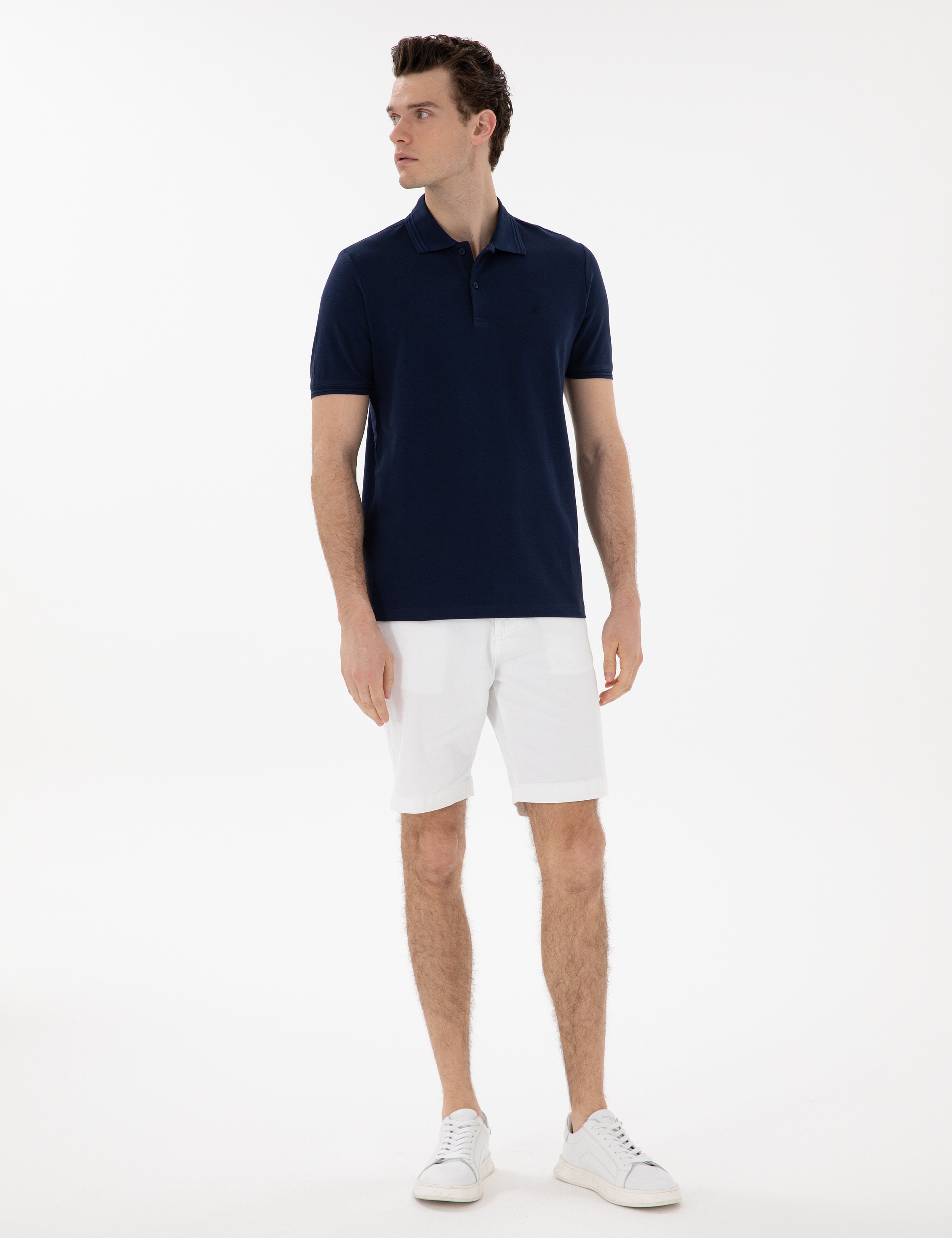 Lacivert Regular Fit %100 Pamuk Polo Yaka Basic Tişört