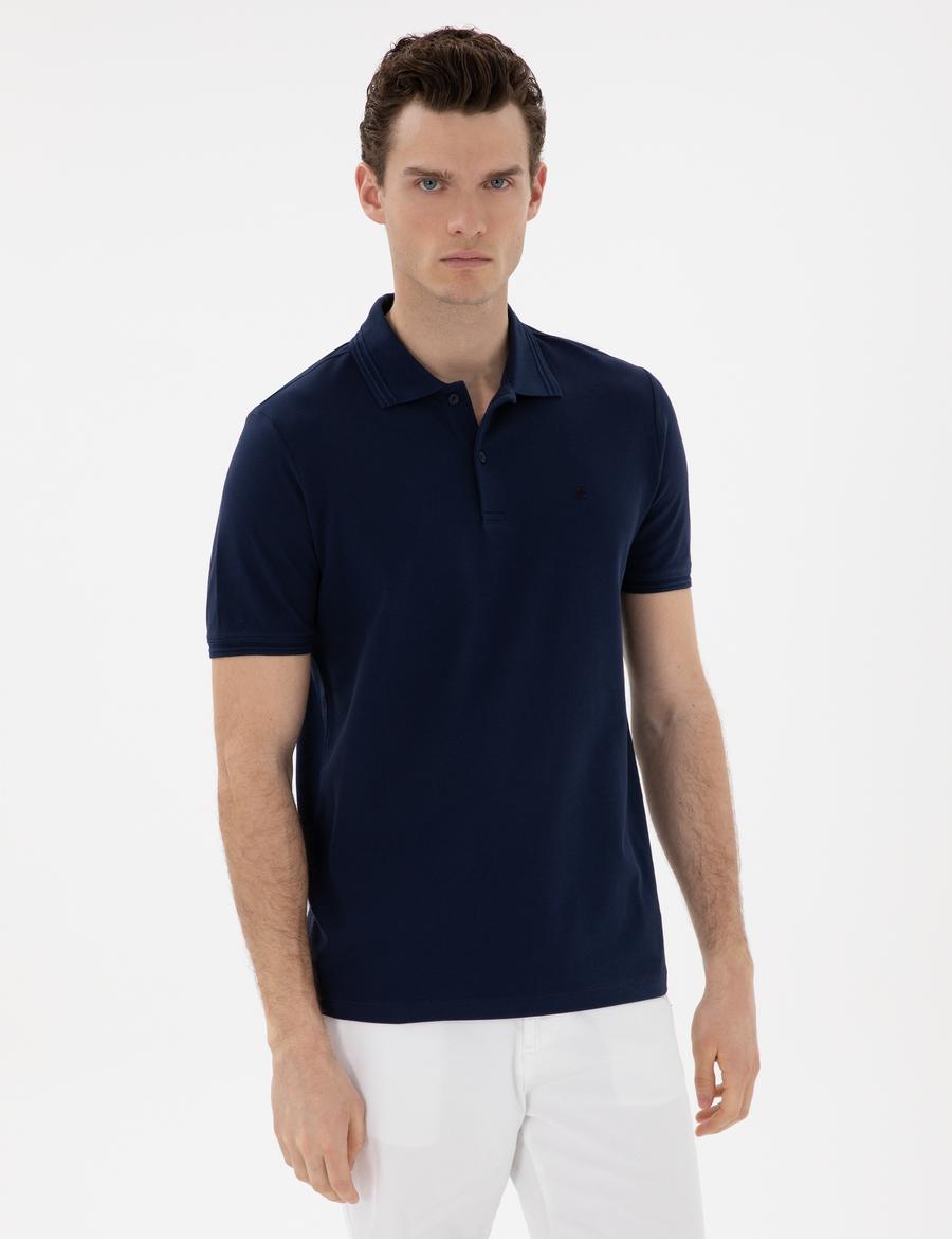 Lacivert Regular Fit %100 Pamuk Polo Yaka Basic Tişört