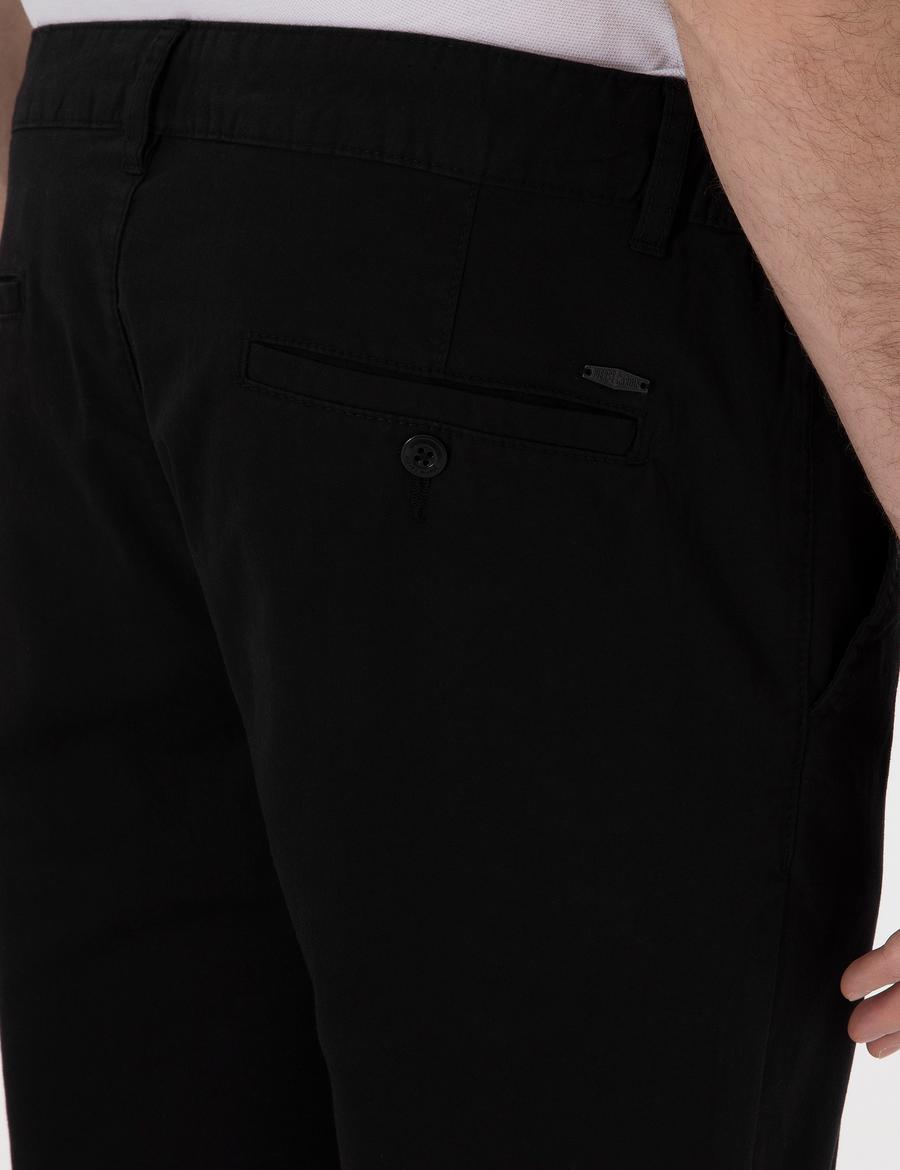 Siyah Slim Fit Beli Lastikli Kanvas Pantolon
