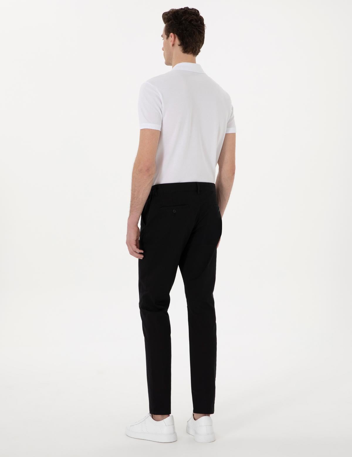 Siyah Slim Fit Beli Lastikli Kanvas Pantolon - 50308111119