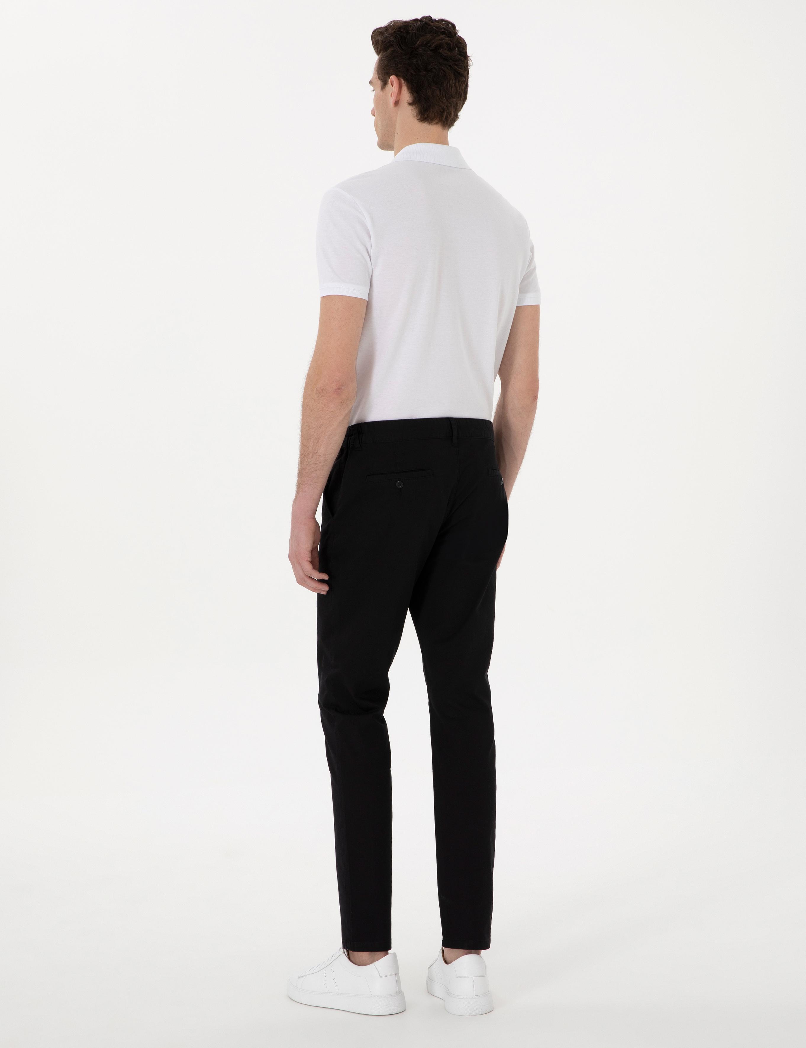 Siyah Slim Fit Beli Lastikli Kanvas Pantolon