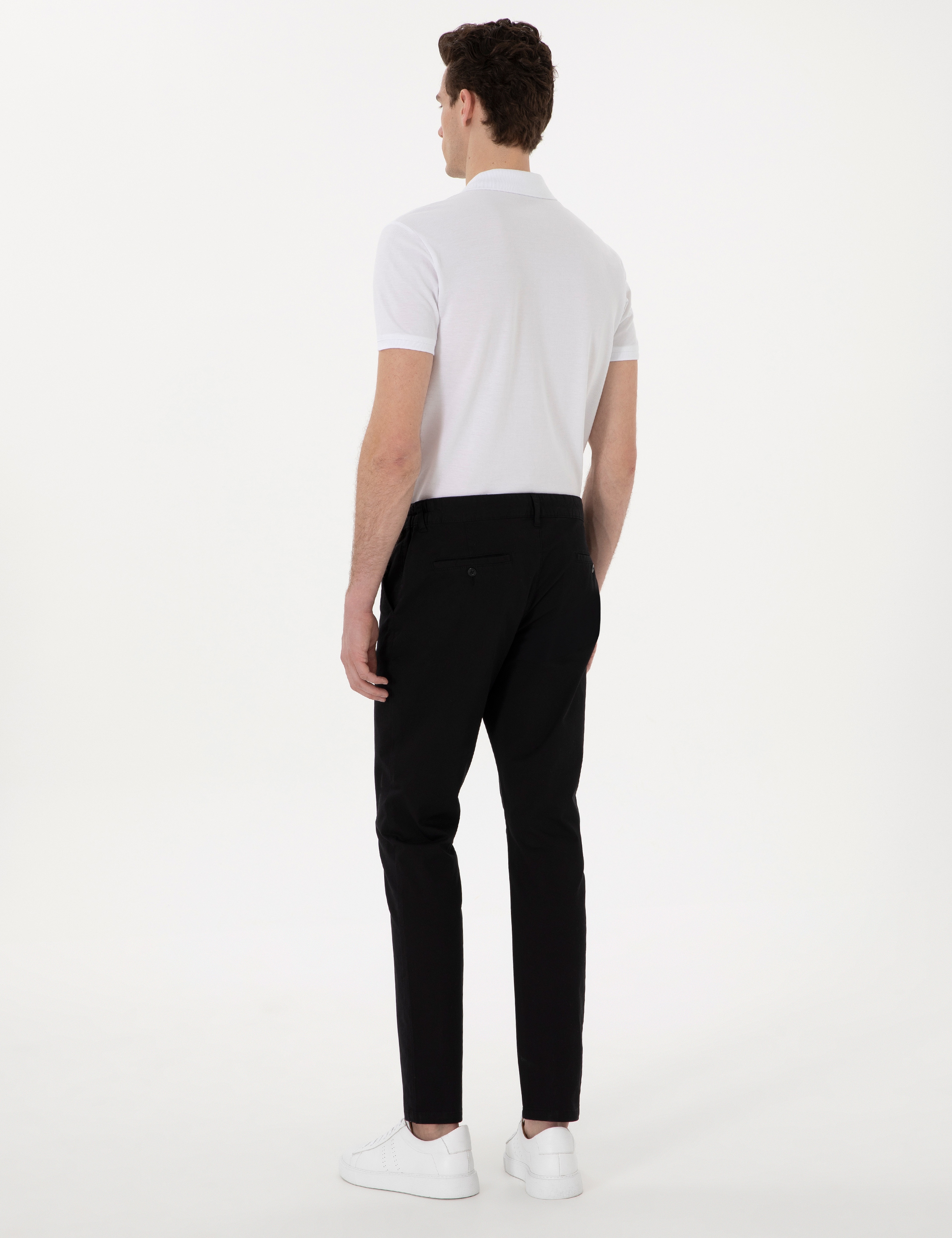 Siyah Slim Fit Beli Lastikli Kanvas Pantolon - Image 4