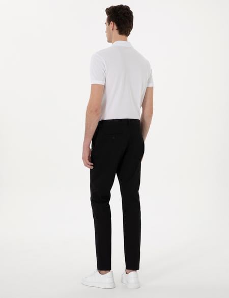 Siyah Slim Fit Beli Lastikli Kanvas Pantolon - 50308111119