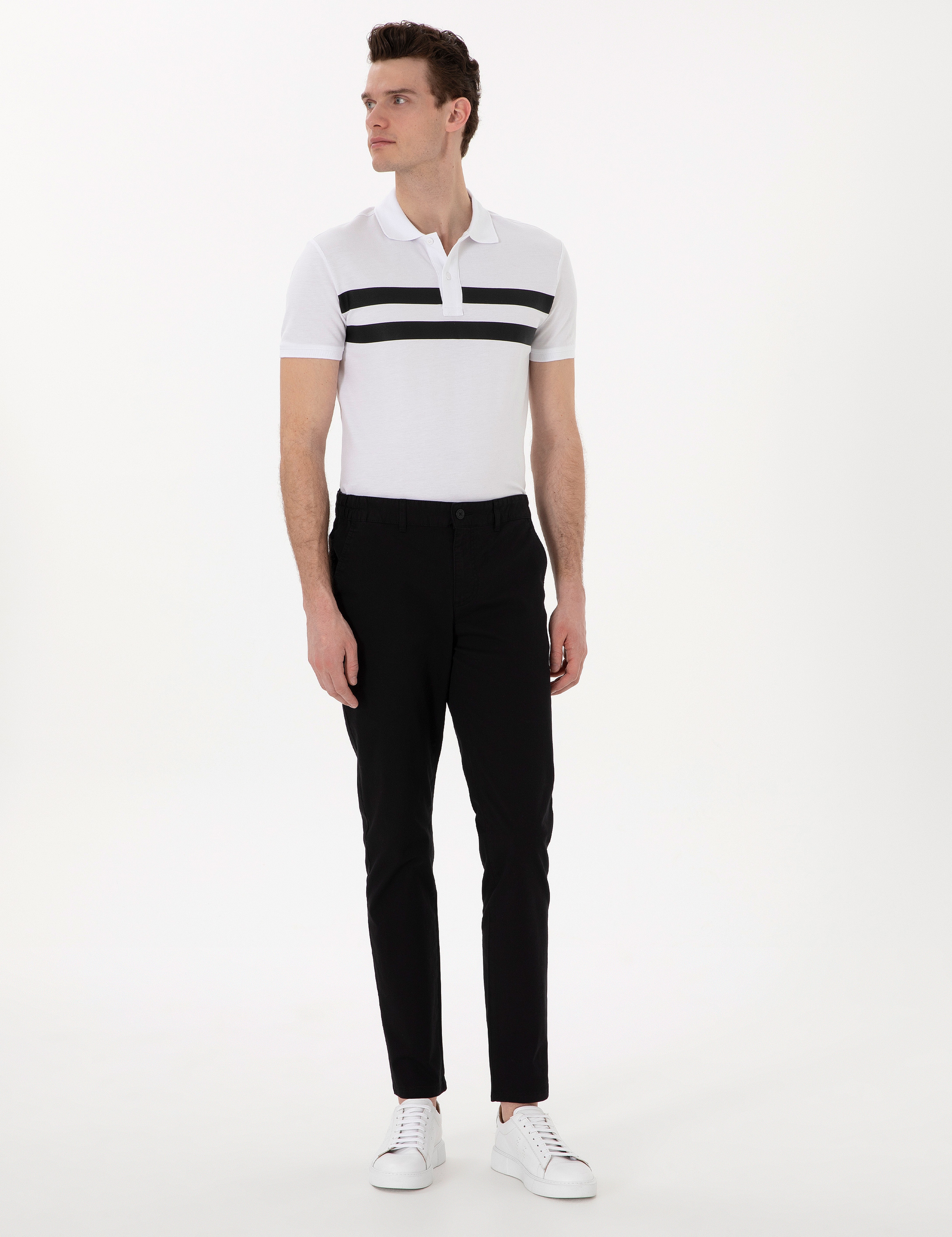 Siyah Slim Fit Beli Lastikli Kanvas Pantolon - Image 3