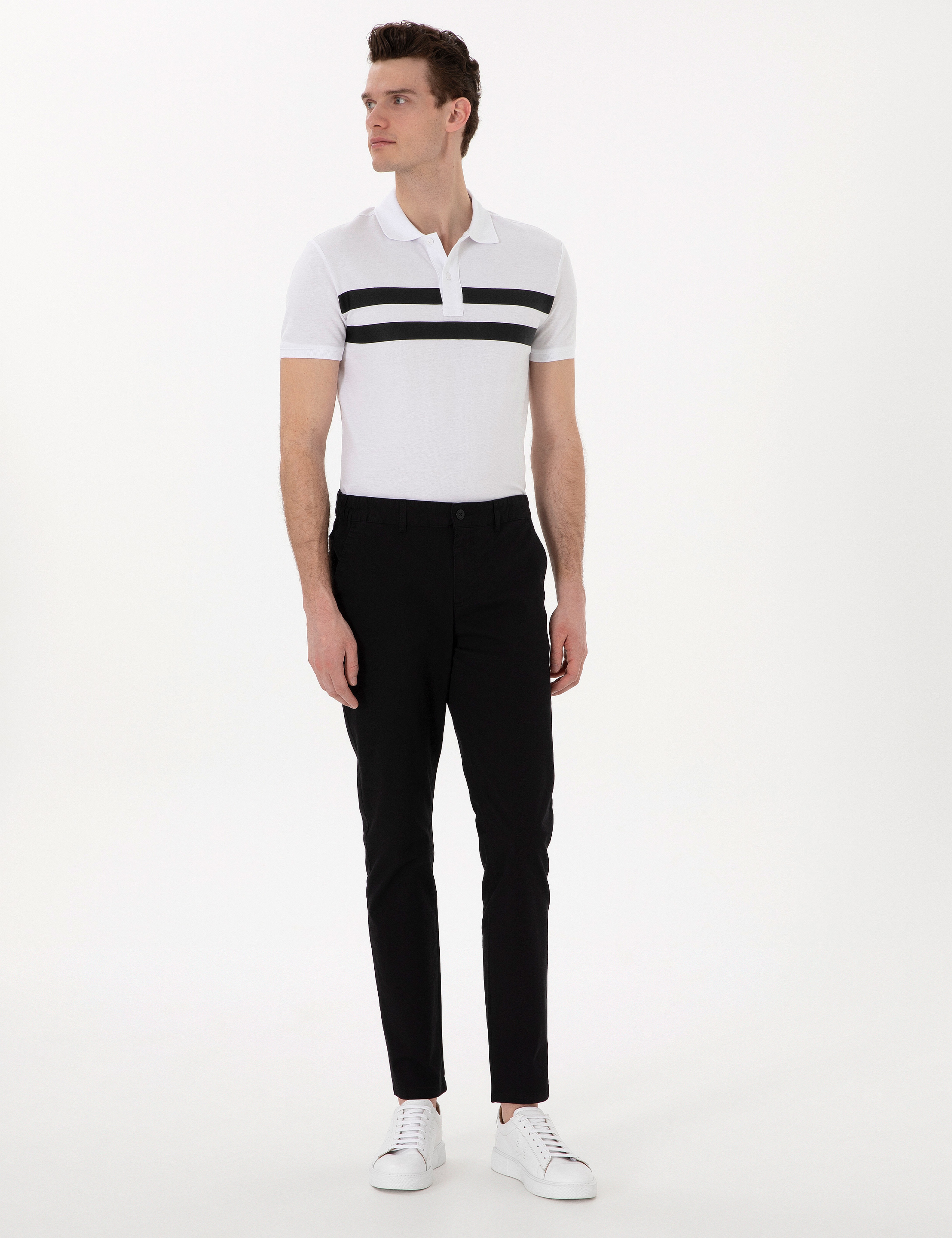 Siyah Slim Fit Beli Lastikli Kanvas Pantolon
