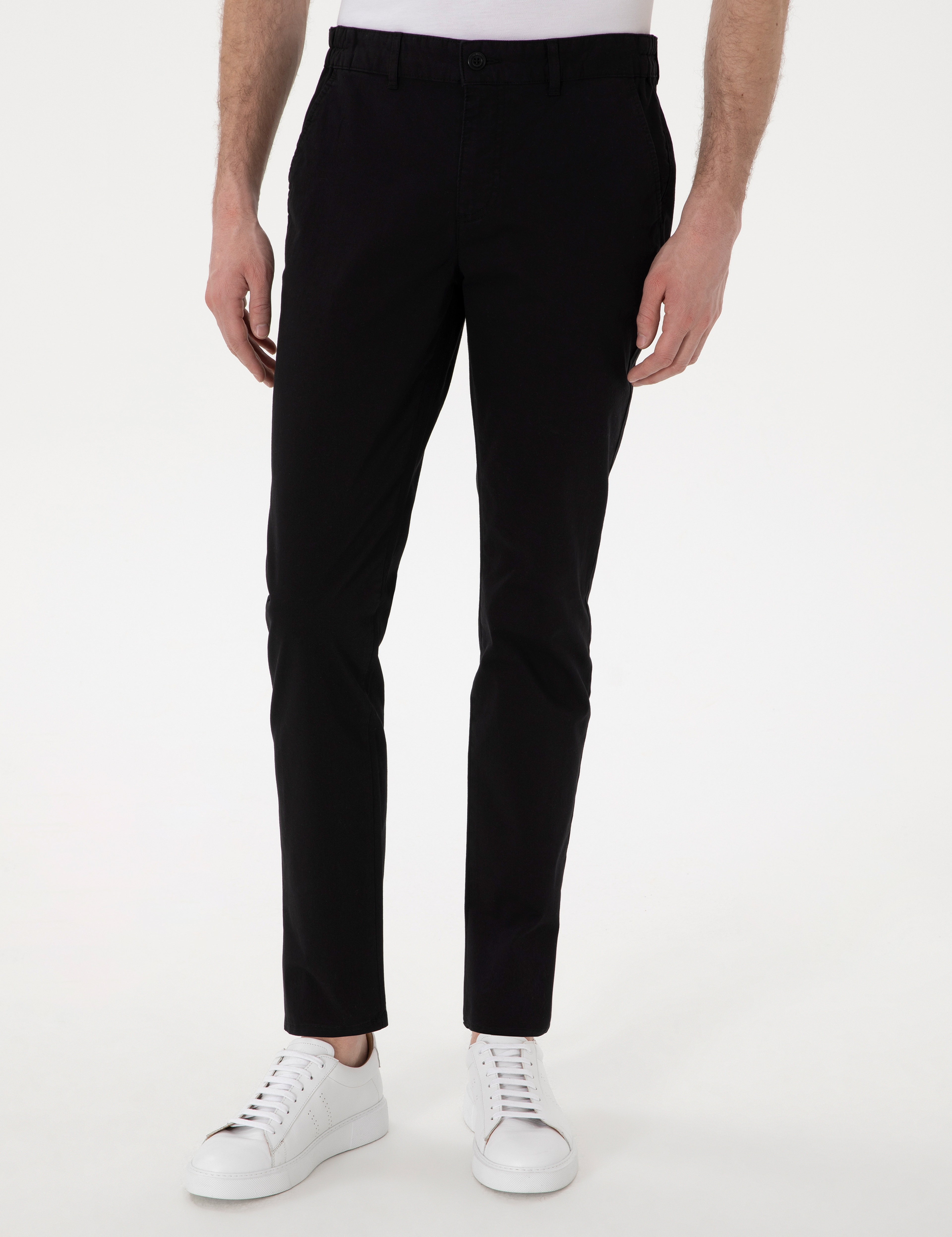 Siyah Slim Fit Beli Lastikli Kanvas Pantolon - Image 2