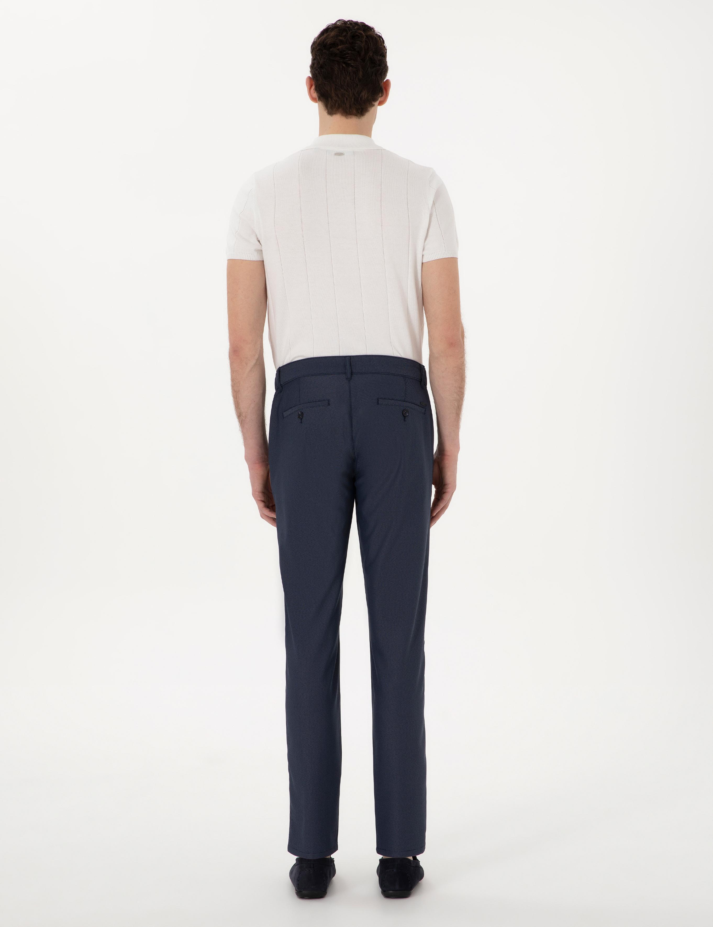 Lacivert Slim Fit Beli Lastikli Kanvas Pantolon