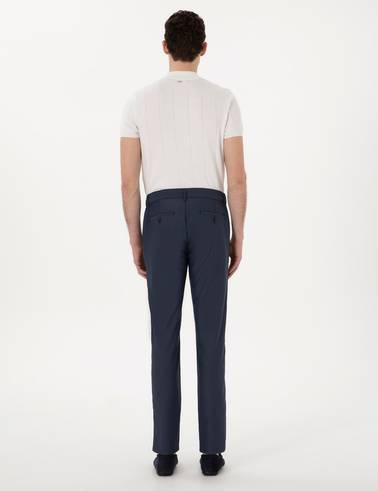 Lacivert Slim Fit Beli Lastikli Kanvas Pantolon