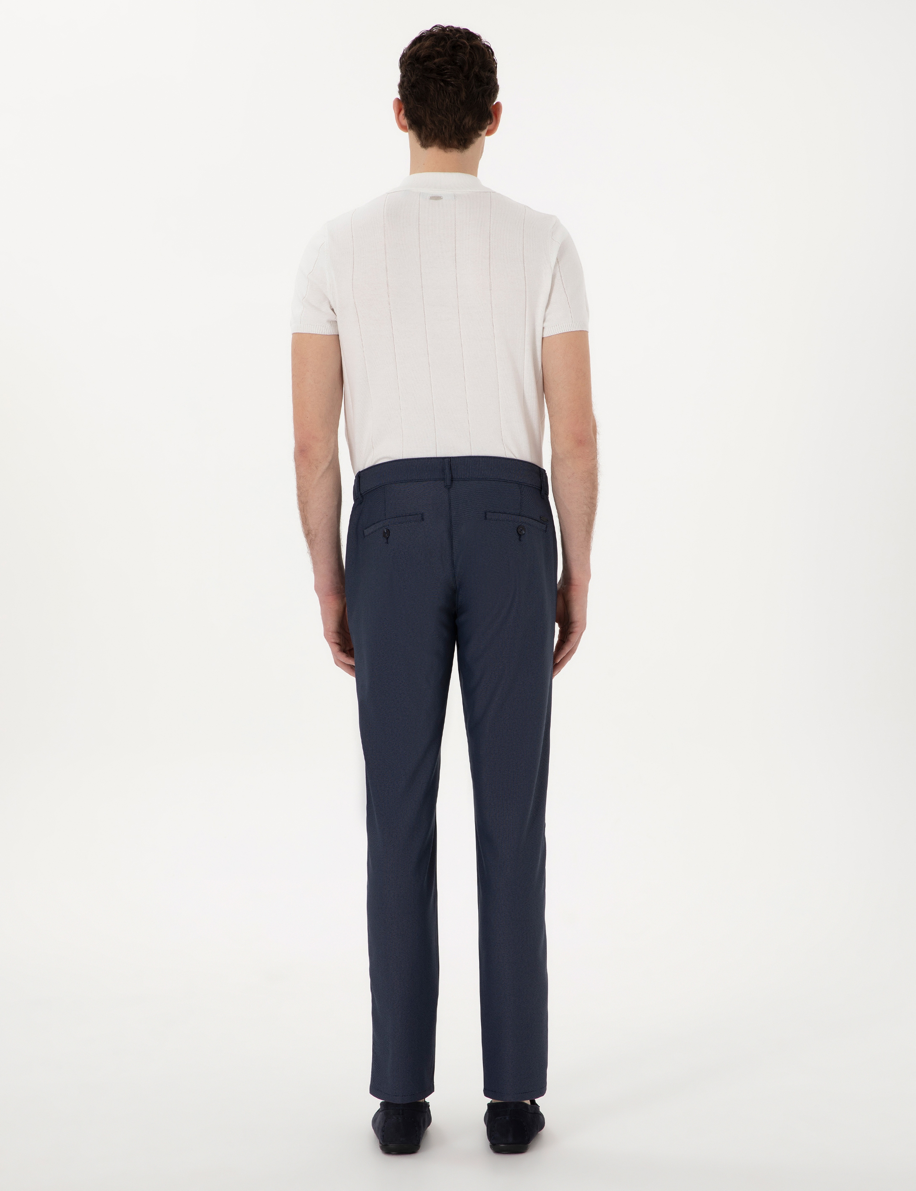 Lacivert Slim Fit Beli Lastikli Kanvas Pantolon