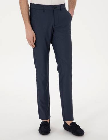 Lacivert Slim Fit Beli Lastikli Kanvas Pantolon