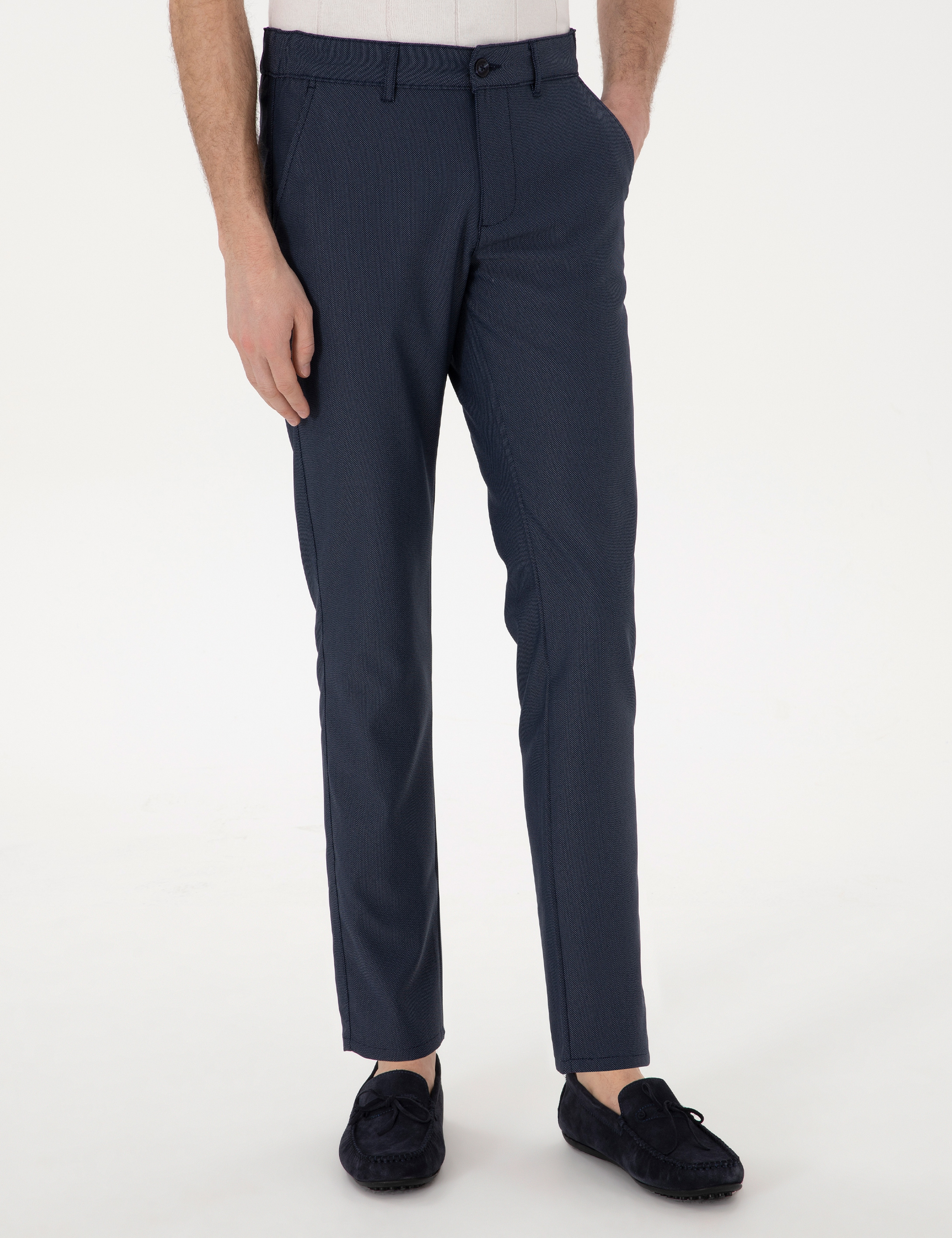 Lacivert Slim Fit Beli Lastikli Kanvas Pantolon - Image 2