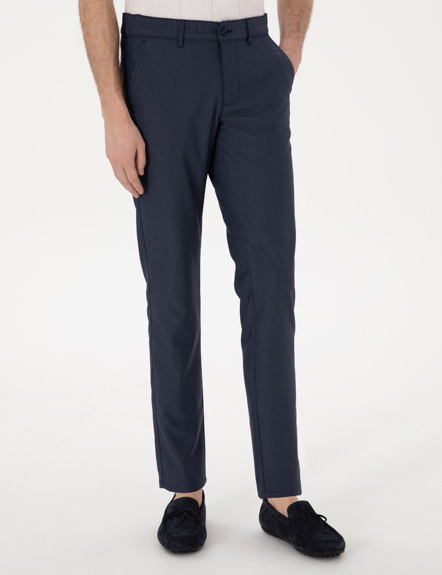 Lacivert Slim Fit Beli Lastikli Kanvas Pantolon