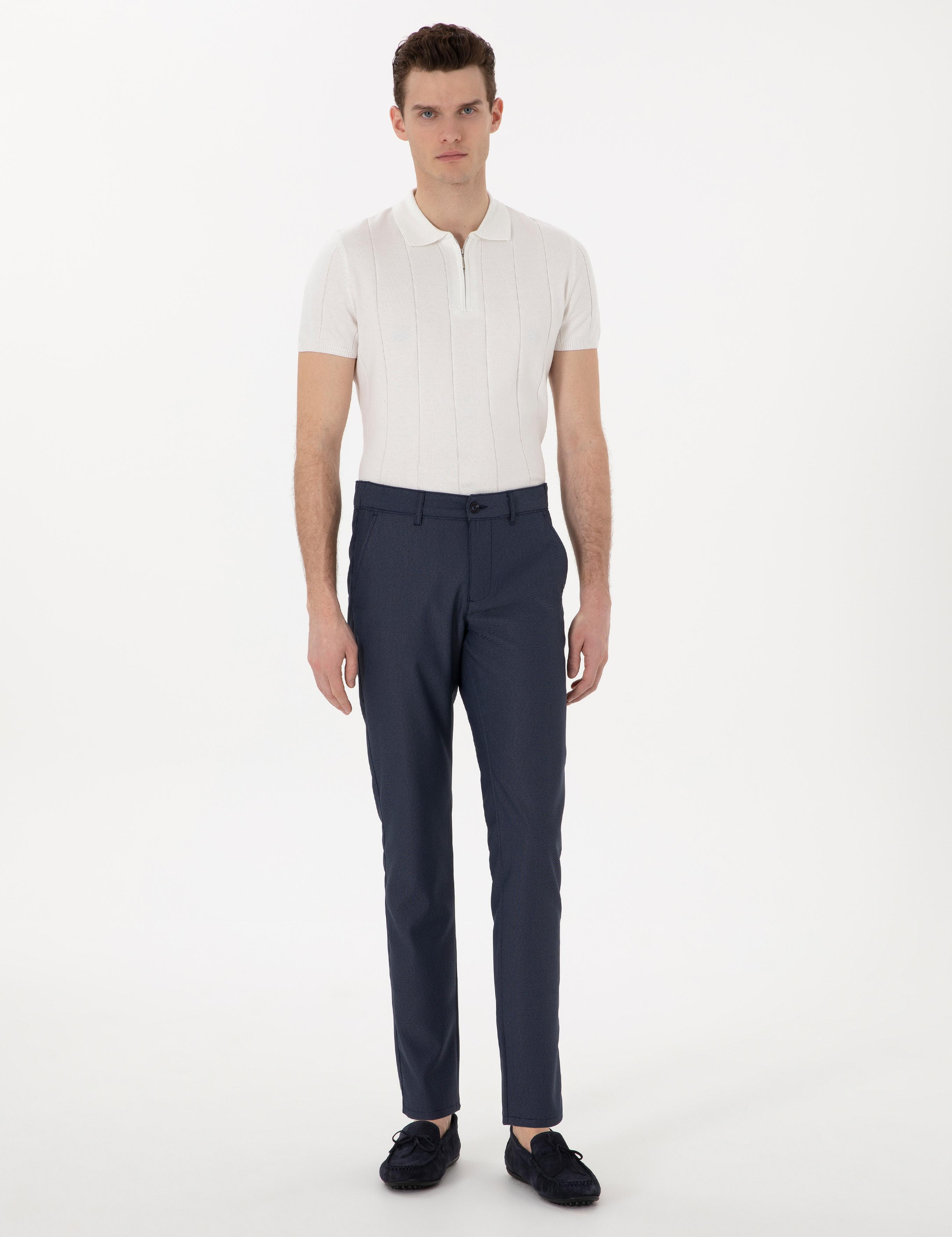 Lacivert Slim Fit Beli Lastikli Kanvas Pantolon