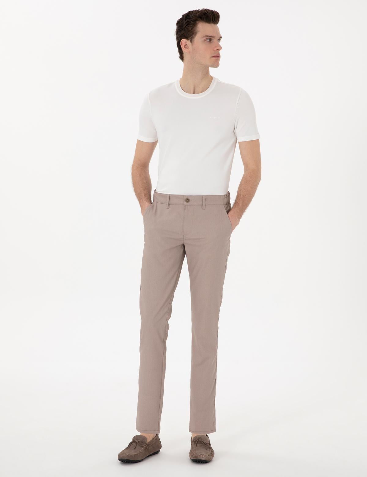 Koyu Bej Slim Fit Beli Lastikli Kanvas Pantolon - 50308092107