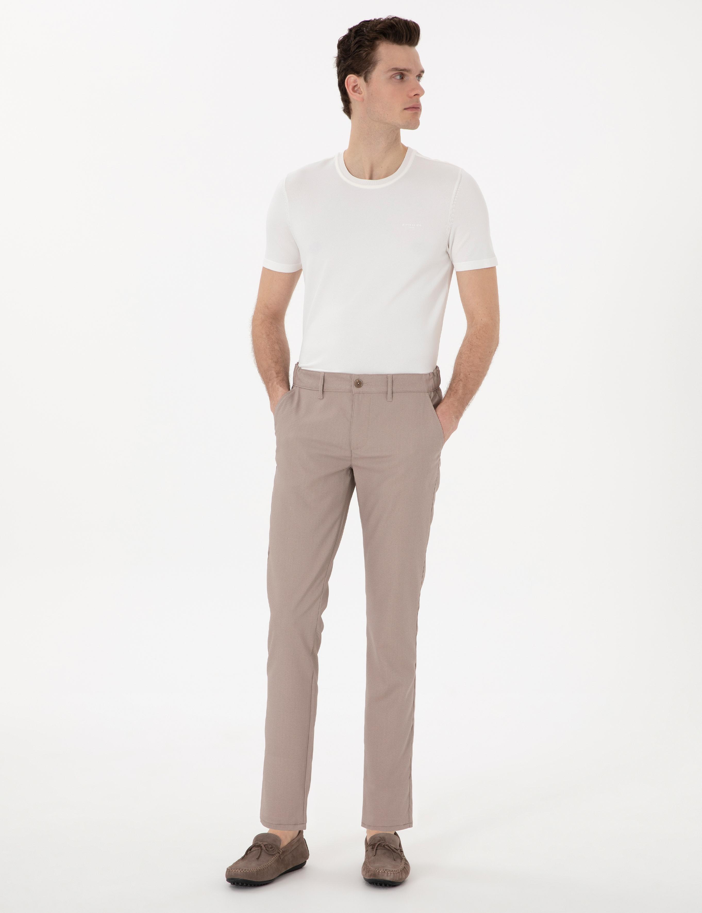 Koyu Bej Slim Fit Beli Lastikli Kanvas Pantolon