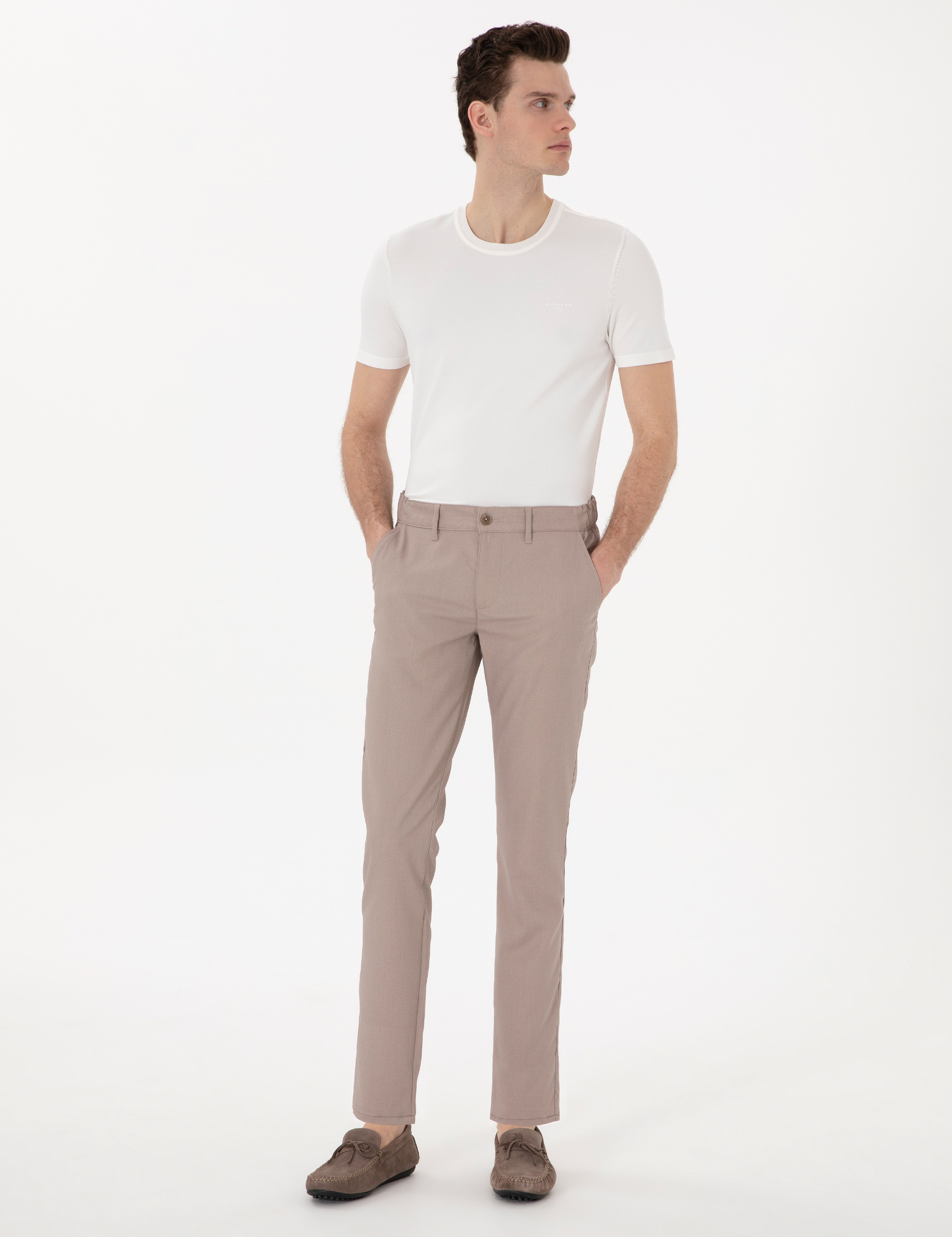 Koyu Bej Slim Fit Beli Lastikli Kanvas Pantolon - Image 3