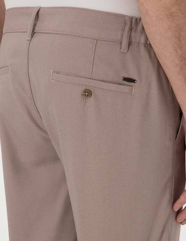 Koyu Bej Slim Fit Beli Lastikli Kanvas Pantolon