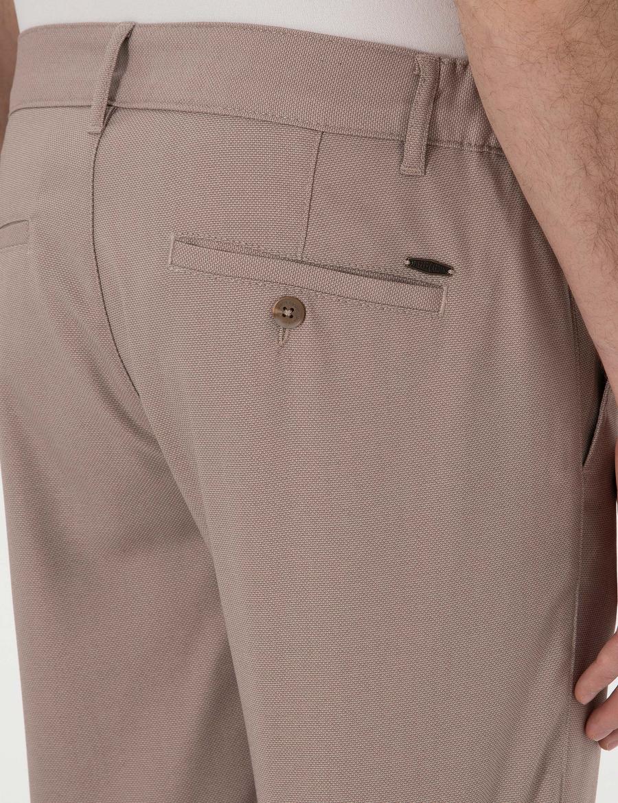 Koyu Bej Slim Fit Beli Lastikli Kanvas Pantolon