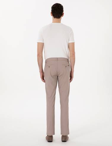 Koyu Bej Slim Fit Beli Lastikli Kanvas Pantolon