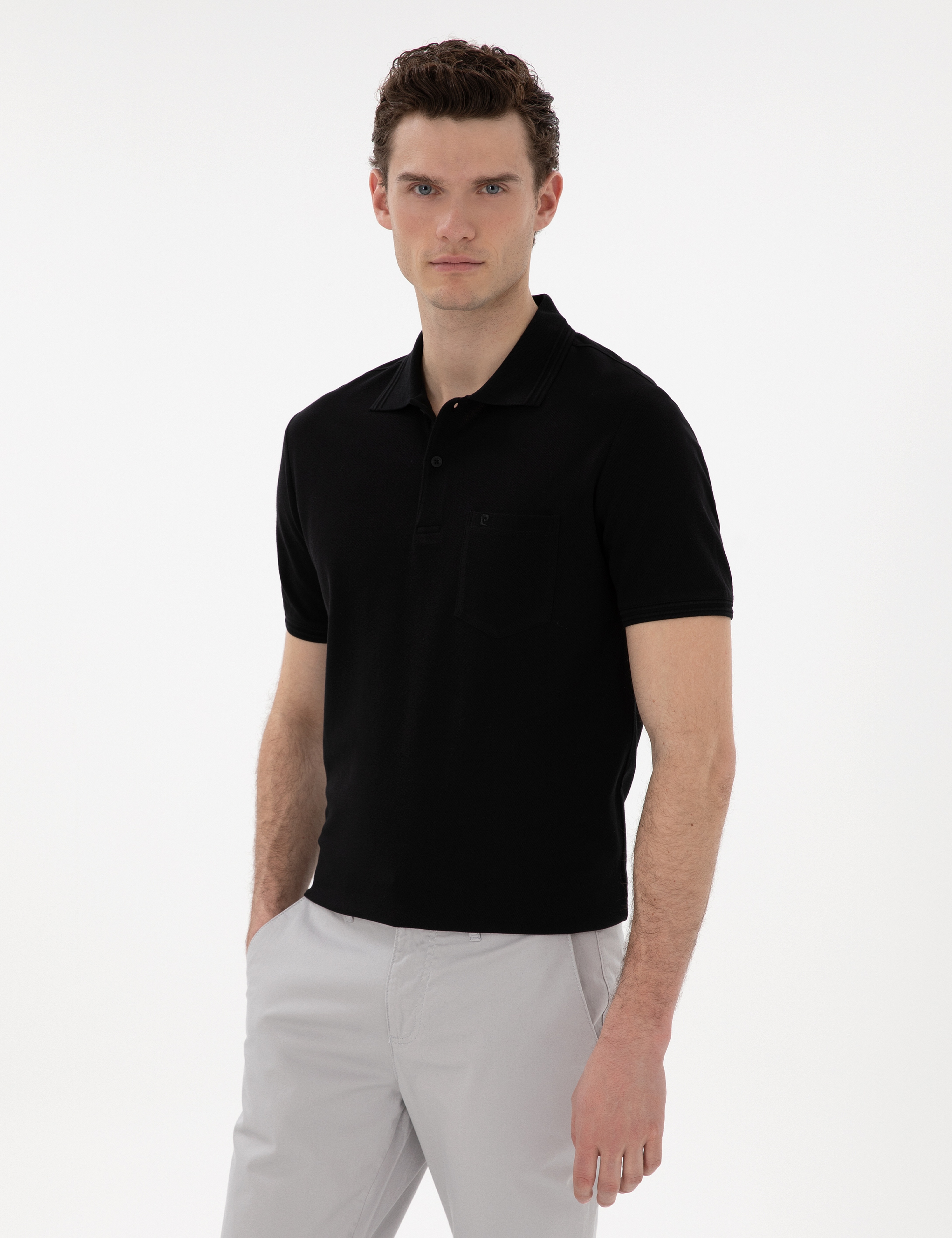 Siyah Regular Fit %100 Pamuk Cepli Düğmeli Polo Yaka Basic Tişört