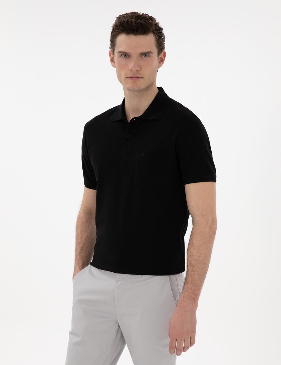 Siyah Regular Fit %100 Pamuk Polo Yaka Basic Tişört