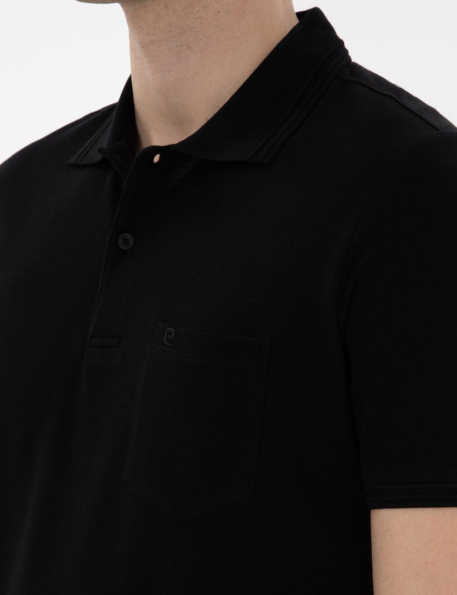 Siyah Regular Fit %100 Pamuk Polo Yaka Basic Tişört