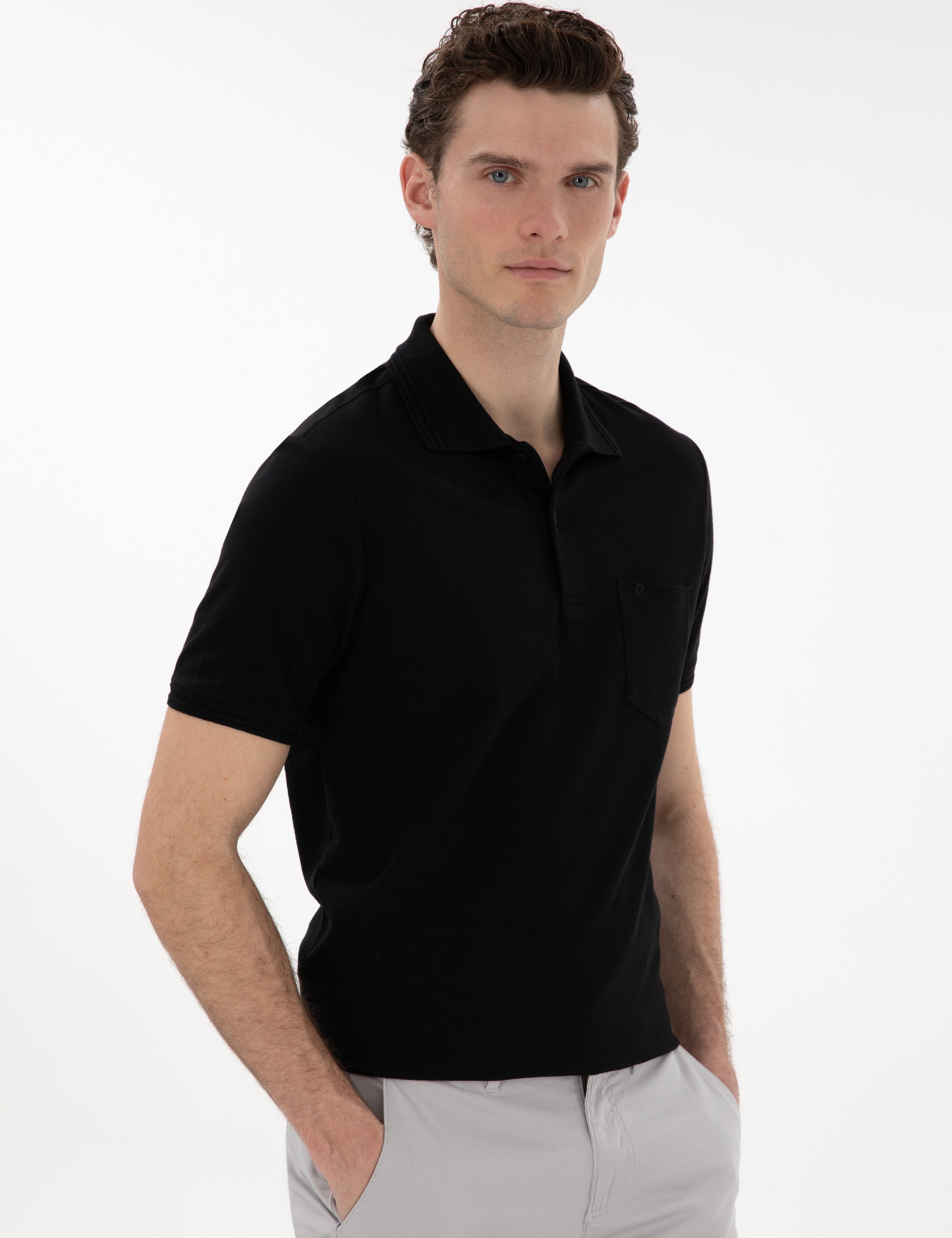 Siyah Regular Fit %100 Pamuk Cepli Düğmeli Polo Yaka Basic Tişört - Image 3
