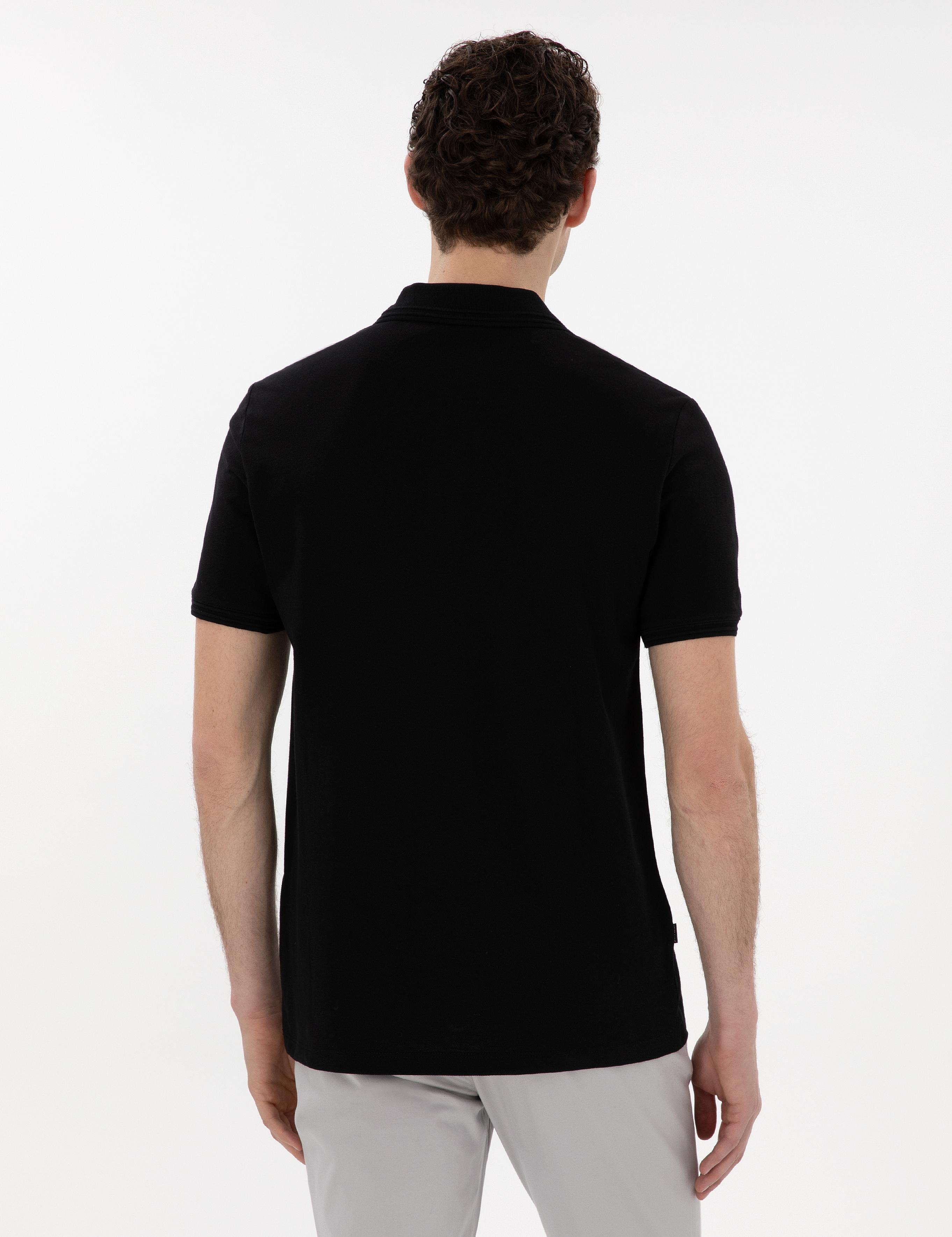 Siyah Regular Fit %100 Pamuk Polo Yaka Basic Tişört