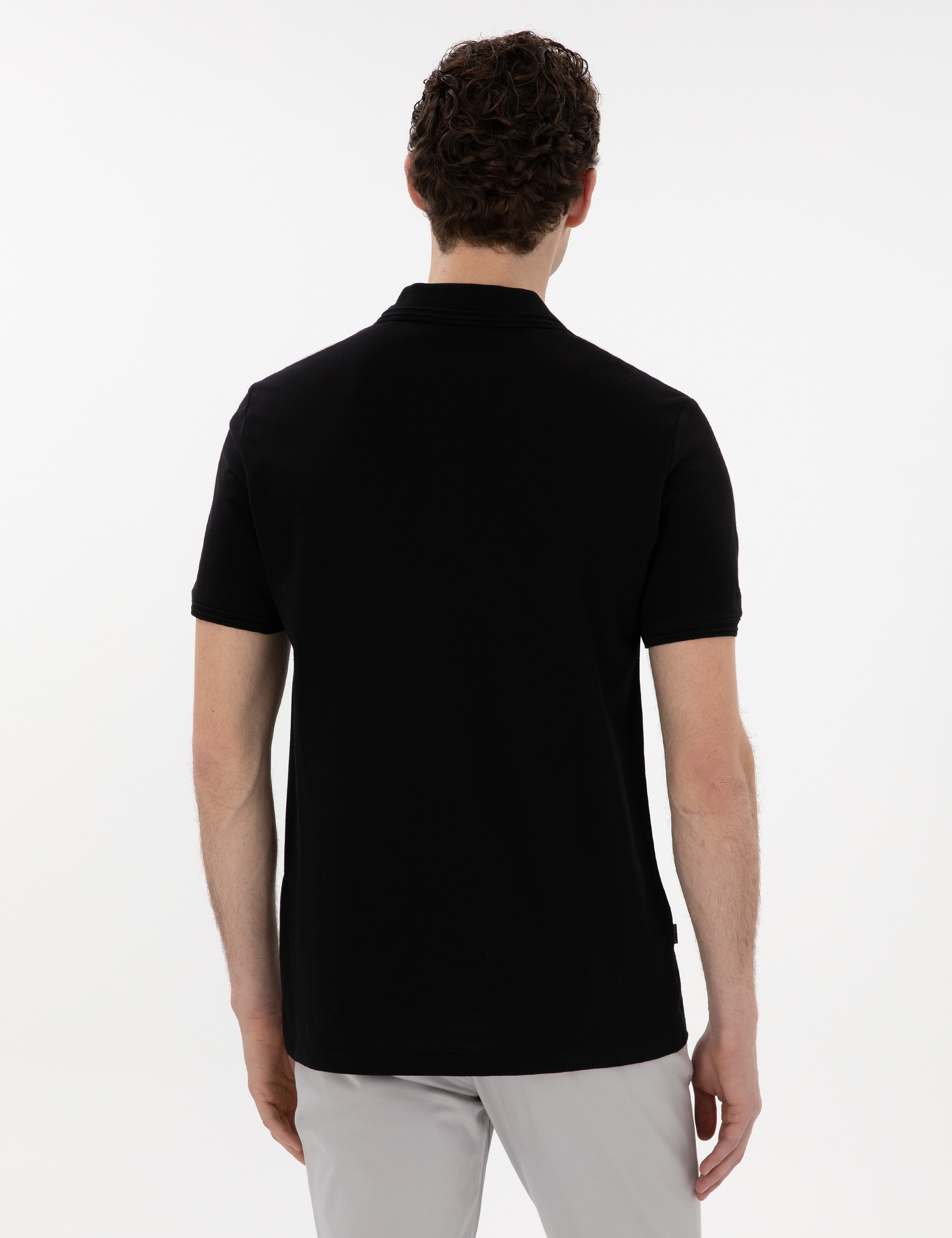 Siyah Regular Fit %100 Pamuk Cepli Düğmeli Polo Yaka Basic Tişört