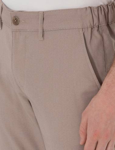 Koyu Bej Slim Fit Beli Lastikli Kanvas Pantolon
