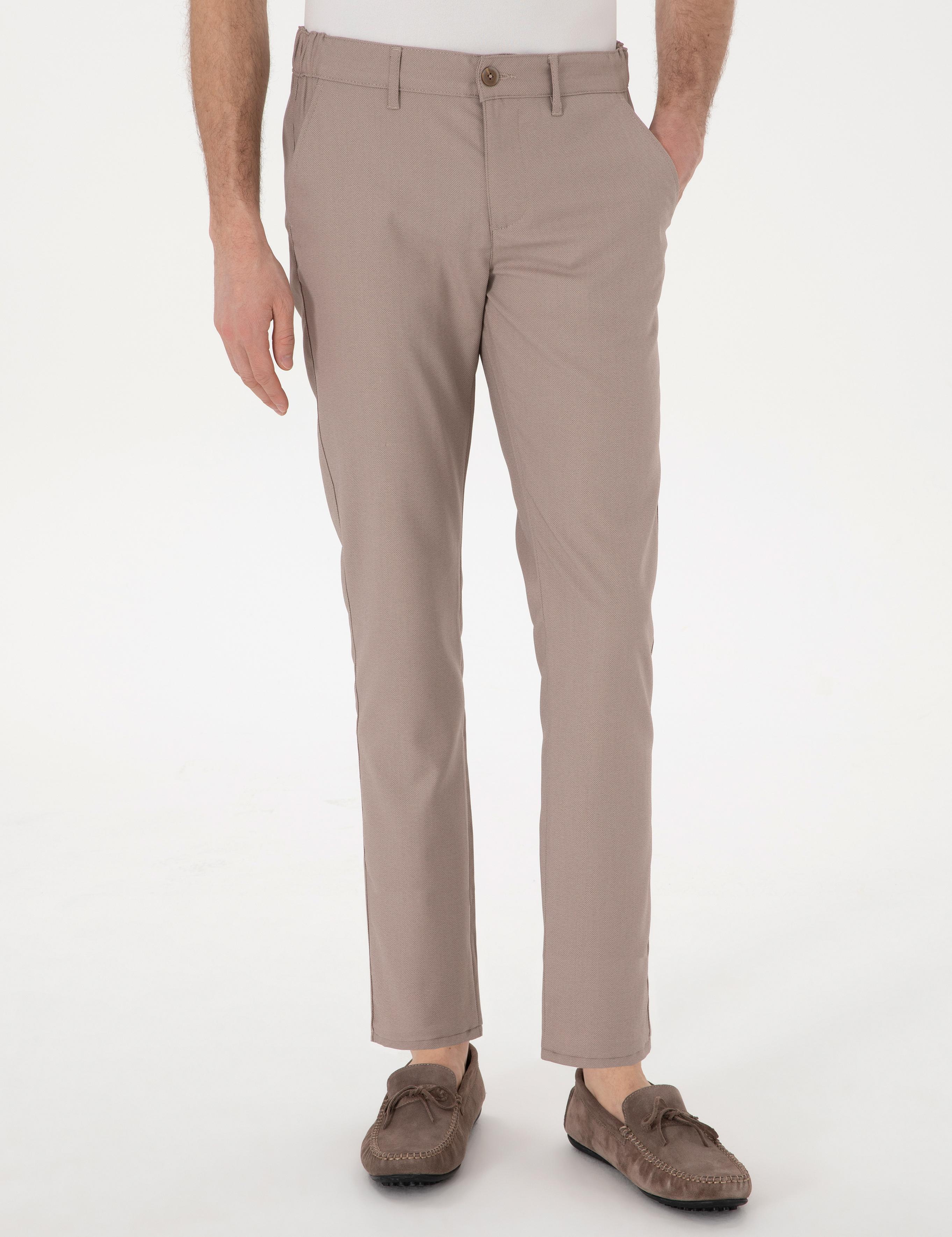 Koyu Bej Slim Fit Beli Lastikli Kanvas Pantolon