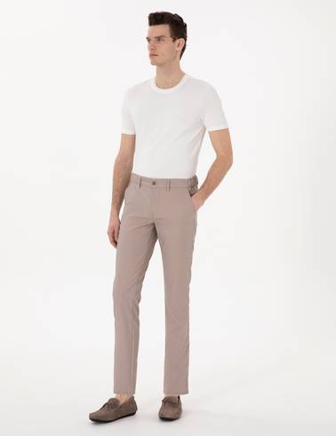 Koyu Bej Slim Fit Beli Lastikli Kanvas Pantolon