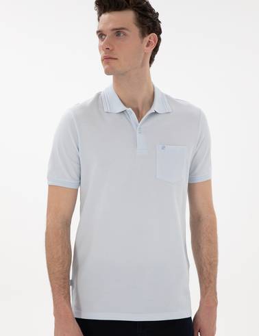 Açık Mavi Regular Fit %100 Pamuk Cepli Polo Yaka Basic Tişört