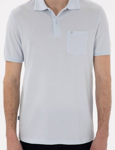 Açık Mavi Regular Fit %100 Pamuk Cepli Polo Yaka Basic Tişört