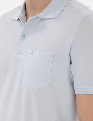 Açık Mavi Regular Fit %100 Pamuk Cepli Polo Yaka Basic Tişört
