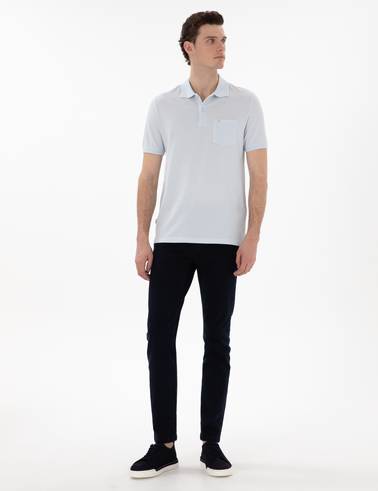 Açık Mavi Regular Fit %100 Pamuk Cepli Polo Yaka Basic Tişört