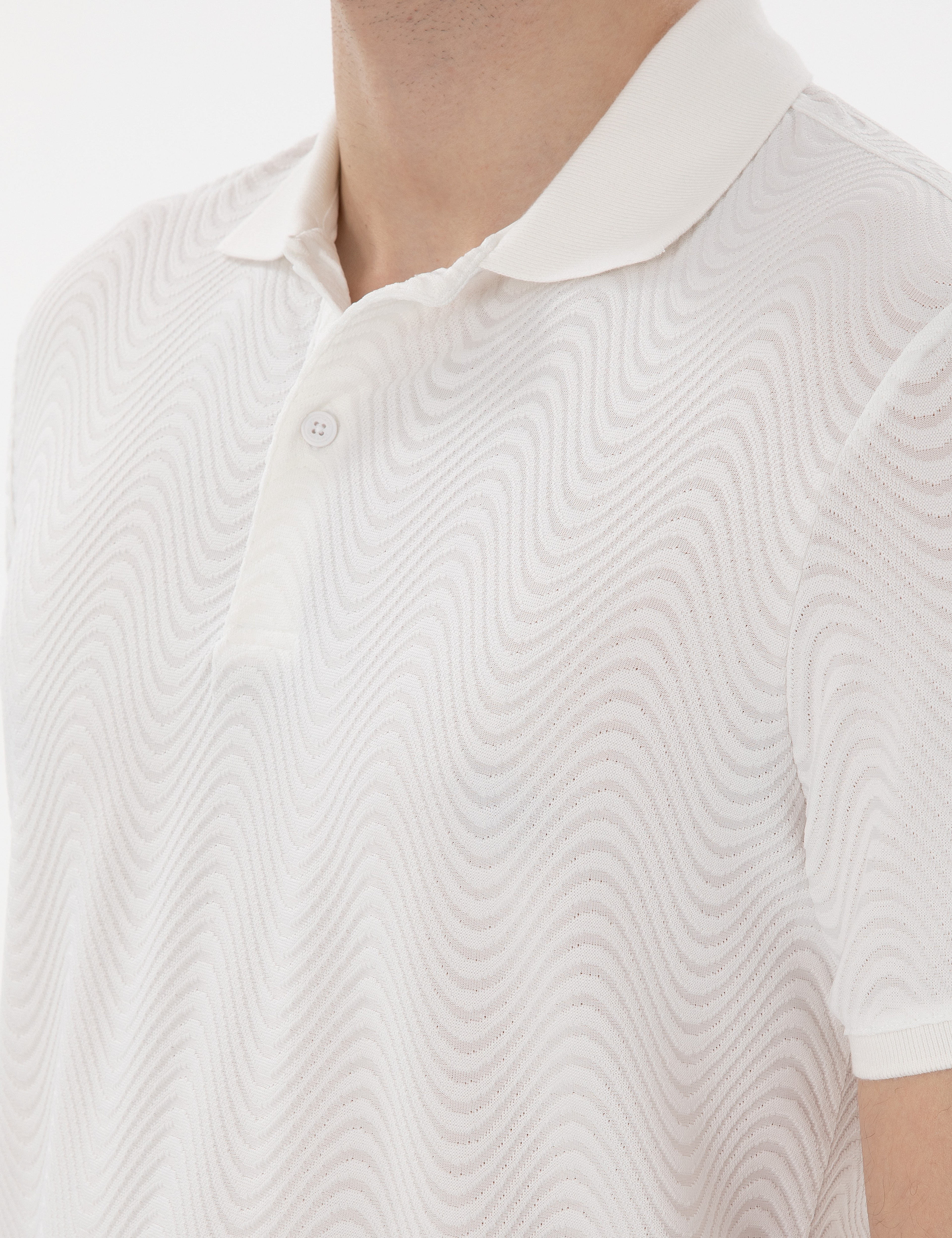 Beyaz Slim Fit Polo Yaka Tişört - Image 7