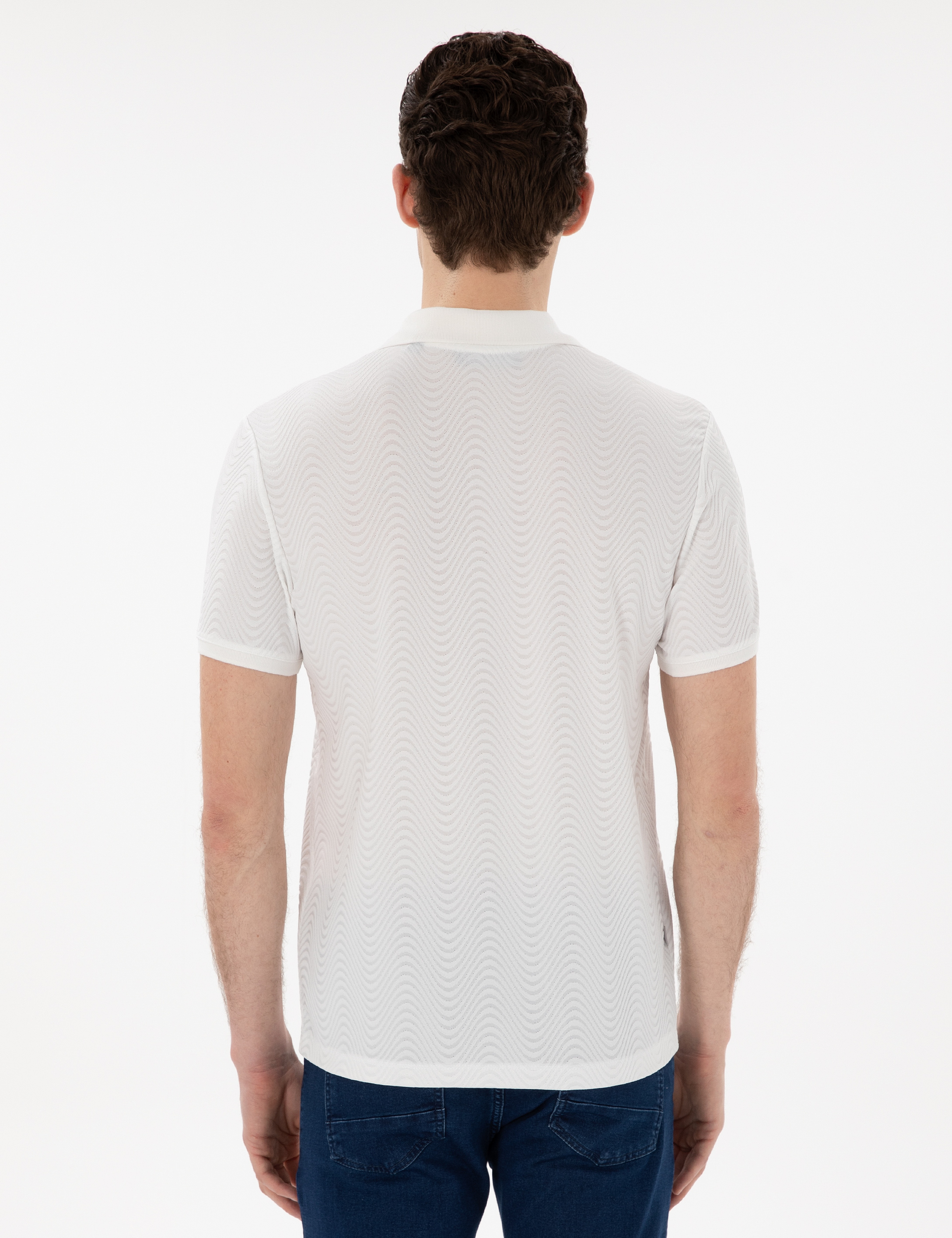 Beyaz Slim Fit Polo Yaka Tişört - Image 5