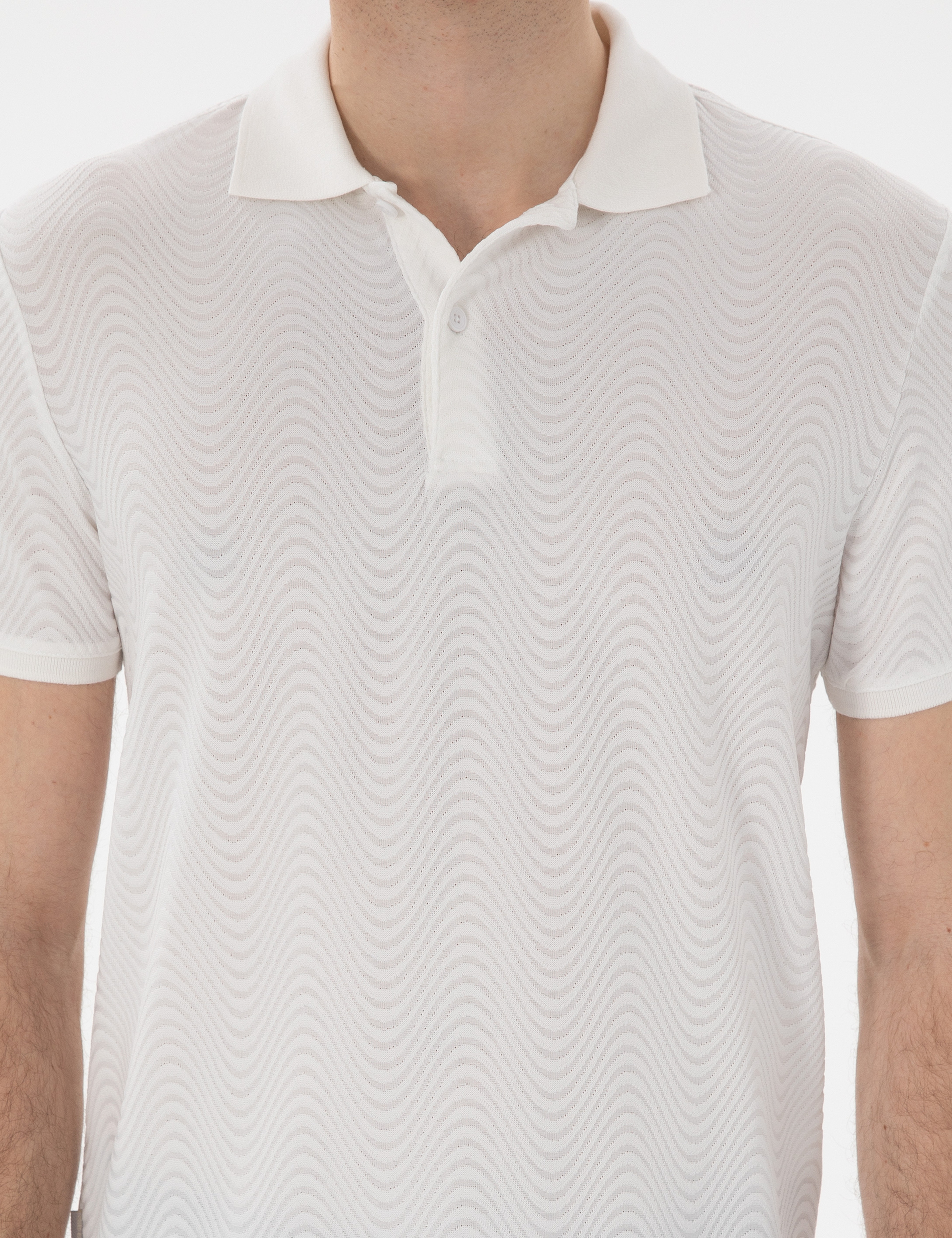 Beyaz Slim Fit Polo Yaka Tişört - Image 6