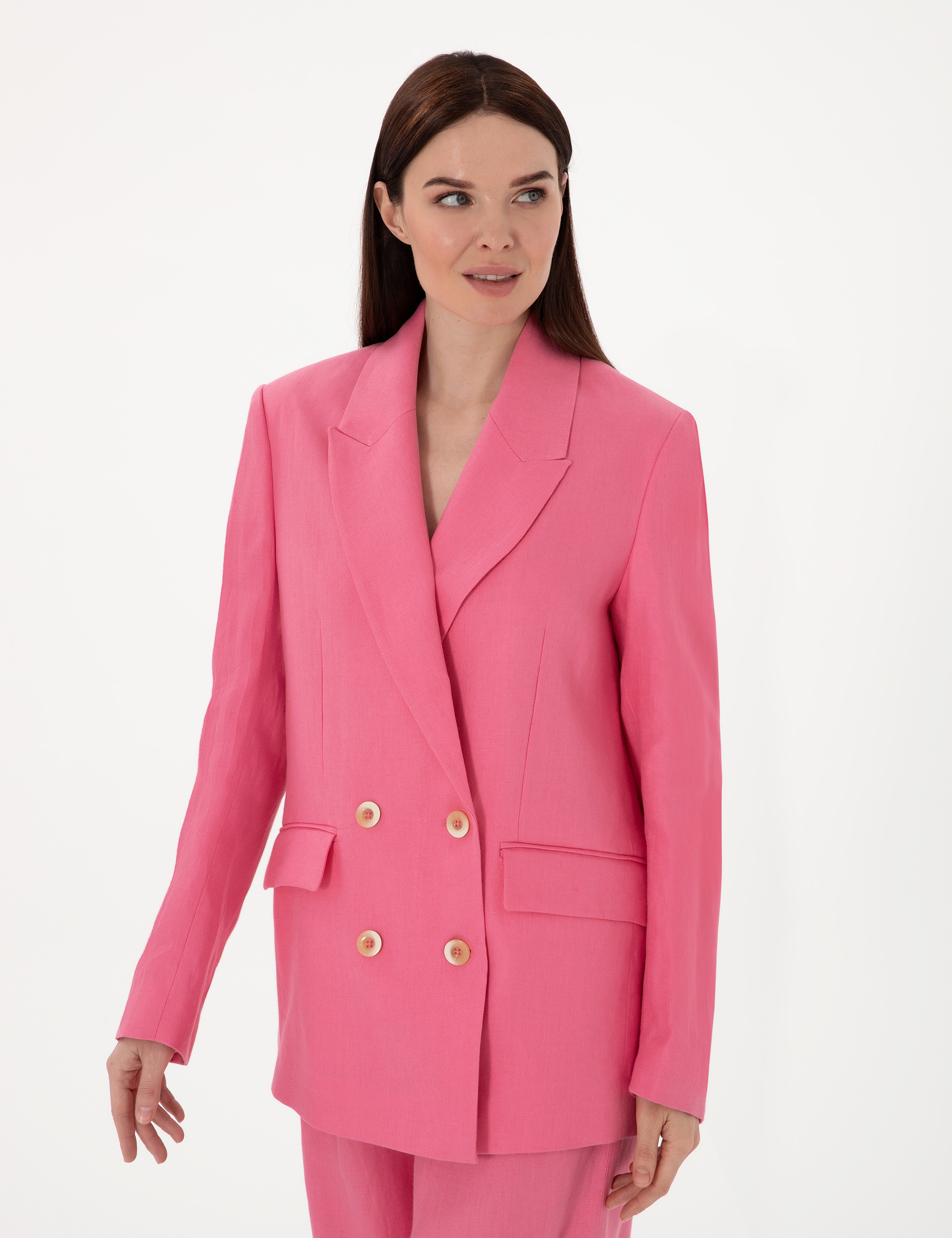 Pembe Comfort Fit keten Ceket