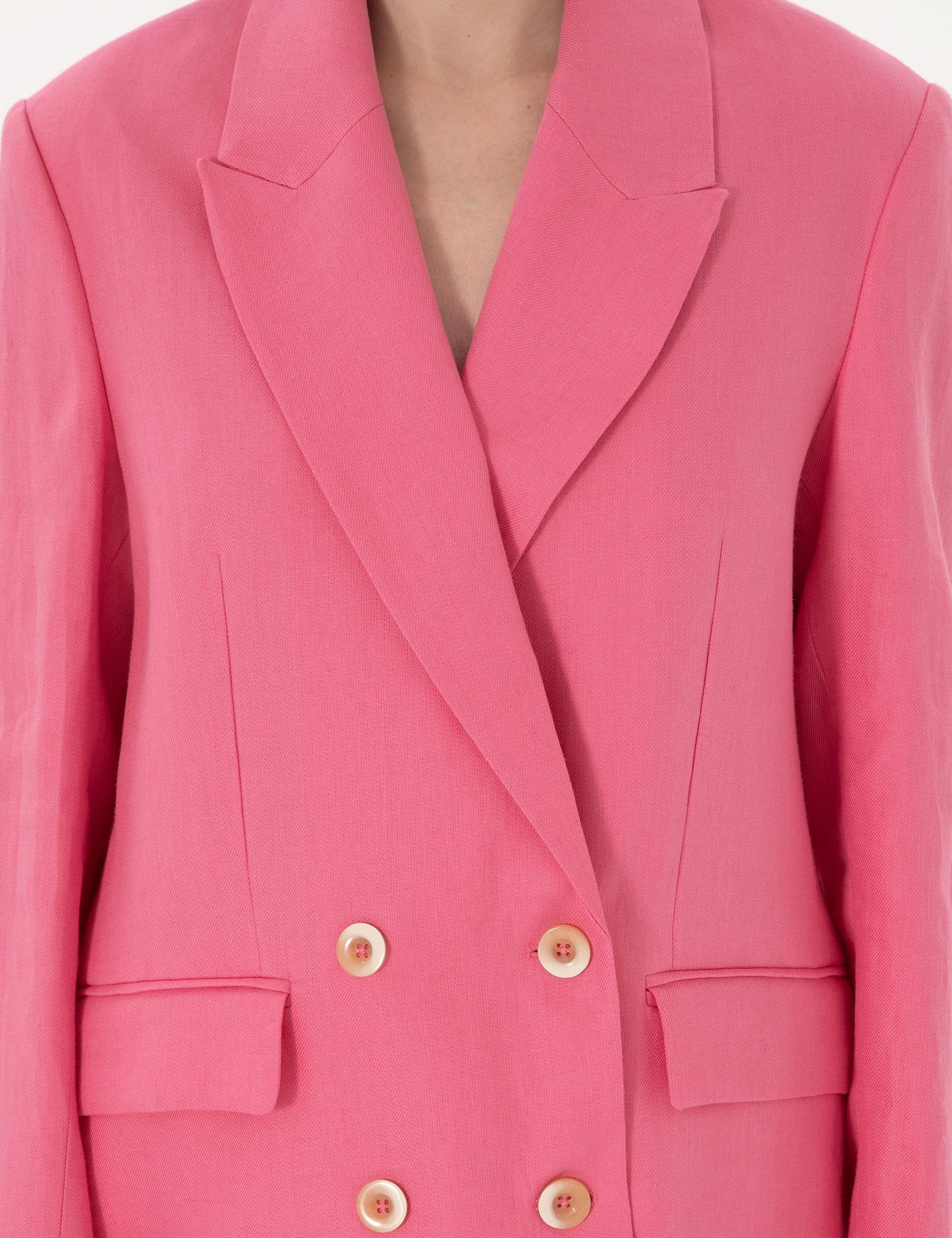 Pembe Comfort Fit keten Ceket