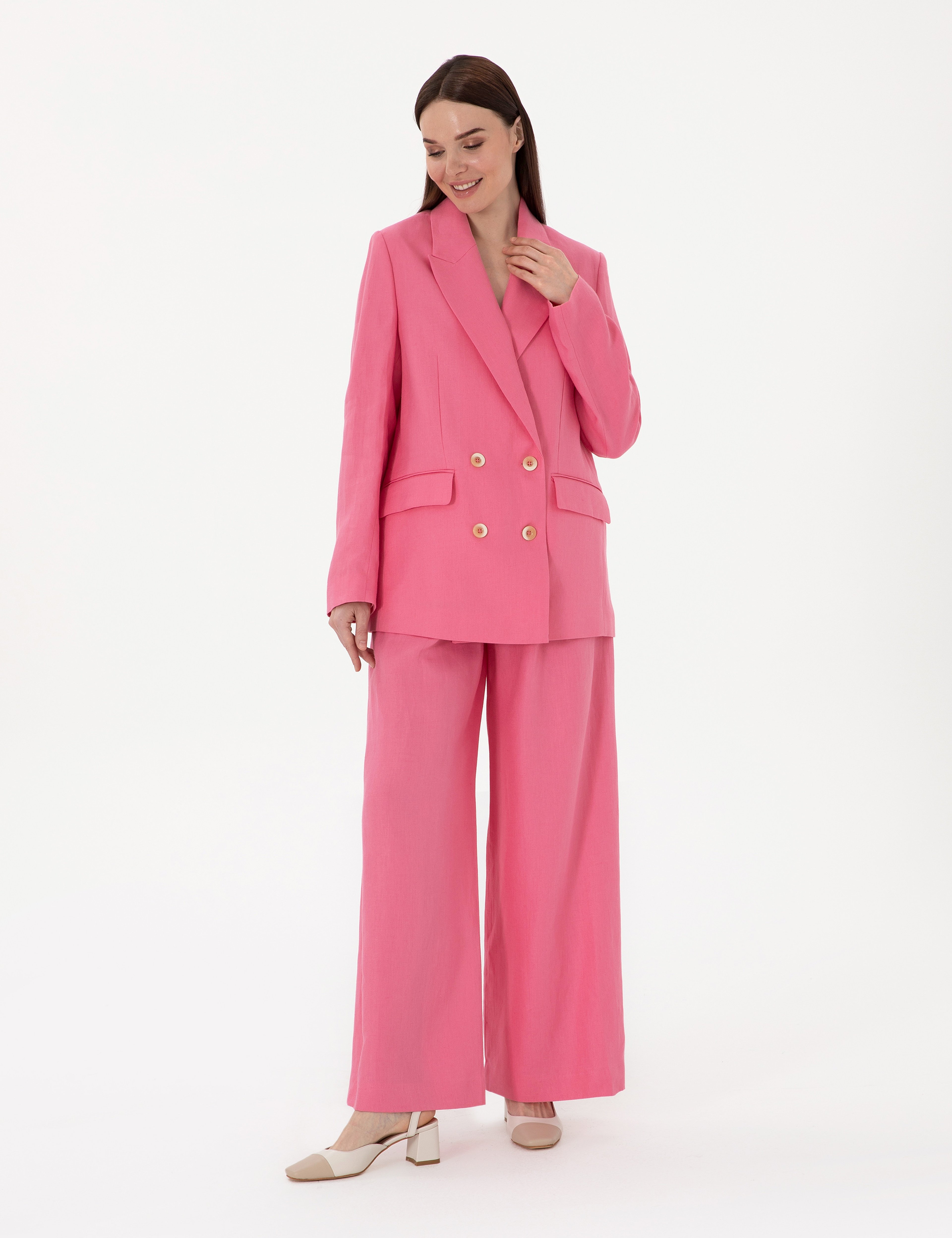 Pembe Comfort Fit keten Ceket