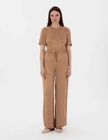 Kahverengi Saten Loose Fit Pantolon